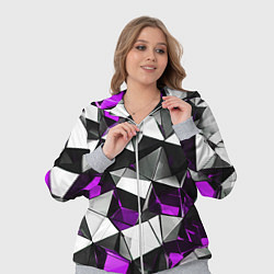 Женский 3D-костюм Фиолетово-белые рельефные треугольники на чёрном ф, цвет: 3D-меланж — фото 2