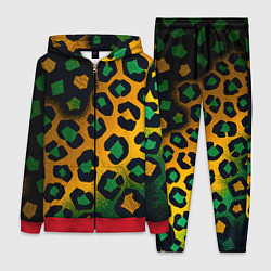 Женский 3D-костюм Зеленые и золотые пятна леопарда, цвет: 3D-красный
