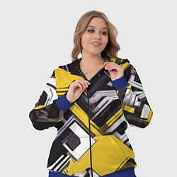 Женский 3D-костюм Бело-жёлтый техно паттерн на чёрном фоне, цвет: 3D-синий — фото 2