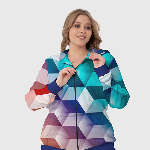 Женский костюм Объёмные разноцветные градиентные кубы / 3D-Синий – фото 3