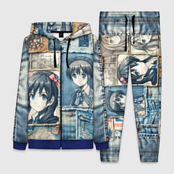 Женский 3D-костюм Пэчворк деним и аниме, цвет: 3D-синий