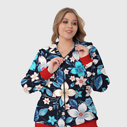Женский 3D-костюм Сине-белые цветы на чёрном фоне, цвет: 3D-красный — фото 2