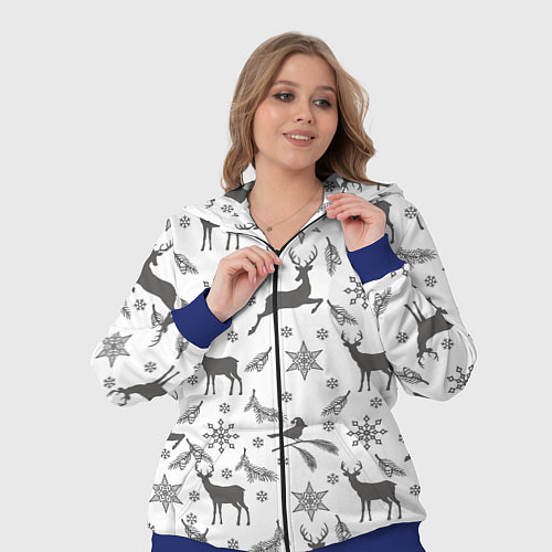 Женский костюм Новогодние мотивы олени и снежинки / 3D-Синий – фото 3