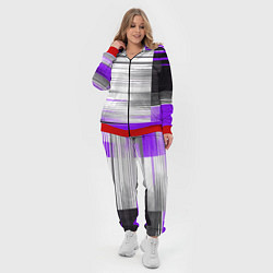 Женский 3D-костюм Чёрные вертикальные полосы на фиолетово-белом фоне, цвет: 3D-красный — фото 2