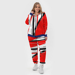 Женский 3D-костюм Чёрно-белые вертикальные полосы на красном фоне, цвет: 3D-синий — фото 2