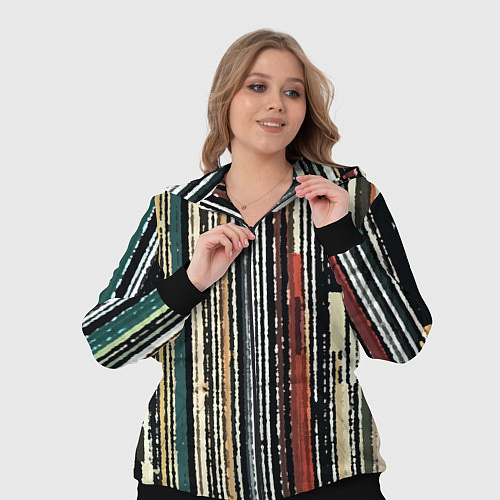 Женский костюм Полосатый красно-зелёный рваные полосы / 3D-Черный – фото 3