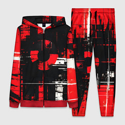 Женский 3D-костюм Красно-белый гранж на чёрном фоне, цвет: 3D-красный