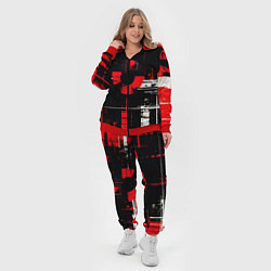 Женский 3D-костюм Красно-белый гранж на чёрном фоне, цвет: 3D-красный — фото 2