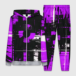 Женский 3D-костюм Фиолетово-белый гранж на чёрном фоне, цвет: 3D-меланж