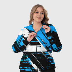 Женский 3D-костюм Diagonal black and white stripes on a blue backgro, цвет: 3D-черный — фото 2