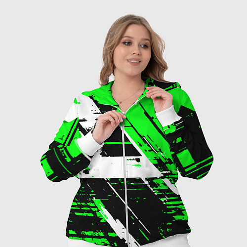 Женский костюм Diagonal black and white stripes on a green backgr / 3D-Белый – фото 3