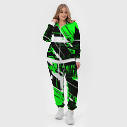 Женский 3D-костюм Diagonal black and white stripes on a green backgr, цвет: 3D-белый — фото 2