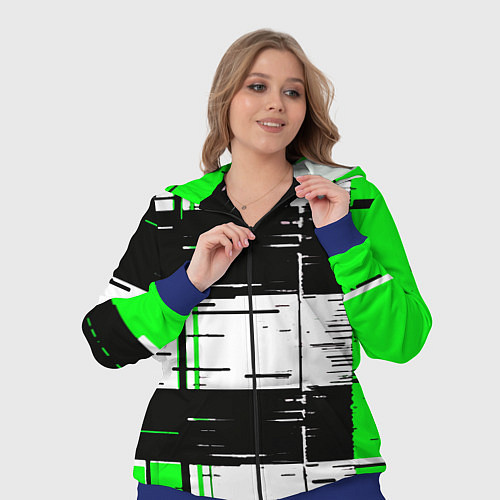 Женский костюм Зелёные и чёрные полосы на белом фоне / 3D-Синий – фото 3