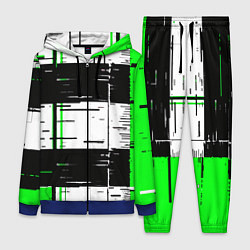 Женский 3D-костюм Зелёные и чёрные полосы на белом фоне, цвет: 3D-синий