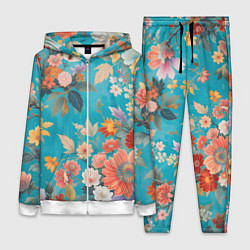 Женский 3D-костюм Цветочки на голубом фоне, цвет: 3D-белый
