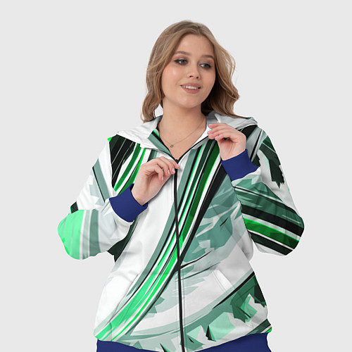 Женский костюм Волнистая бело-зелёная абстракция / 3D-Синий – фото 3