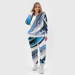 Женский 3D-костюм Волнистая бело-синяя абстракция, цвет: 3D-белый — фото 2