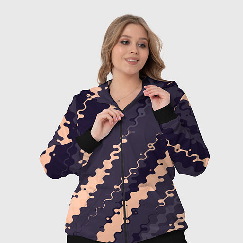 Женский костюм Фиолетовый с бежевым искажённые полосы / 3D-Черный – фото 3