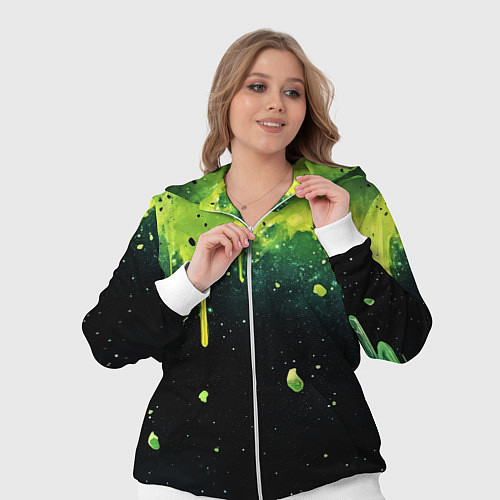 Женский костюм Зеленая стекающая краска по черному фону / 3D-Белый – фото 3