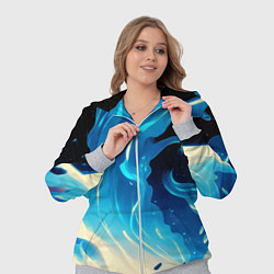 Женский 3D-костюм Бело-синее пламя из абстрактных красок, цвет: 3D-меланж — фото 2