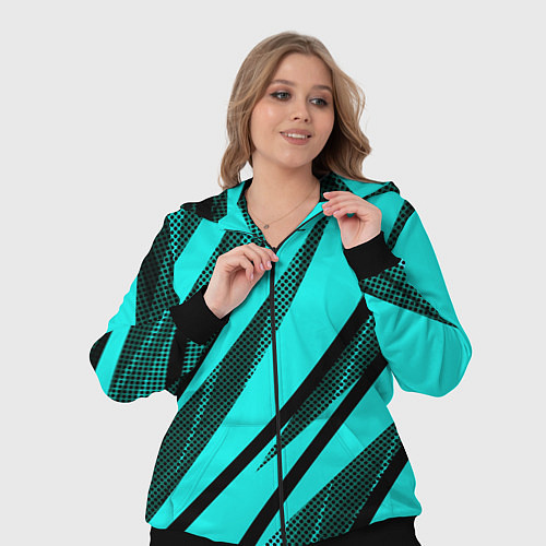 Женский костюм Неоновый голубой с чёрным абстракция с полосами / 3D-Черный – фото 3