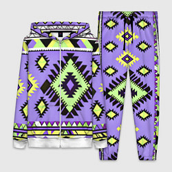 Женский 3D-костюм Геометрический сиренево желтый орнамент ацтеков, цвет: 3D-белый