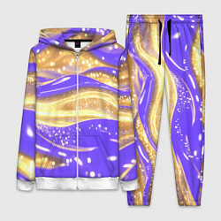Женский 3D-костюм Фиолетово-золотая жидкая текстура, цвет: 3D-белый