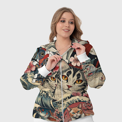 Женский костюм Котики и рыбки в сакуре / 3D-Белый – фото 3