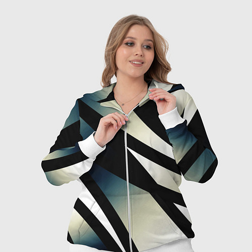 Женский костюм Чёрно-белый с синим затемнением полосы / 3D-Белый – фото 3