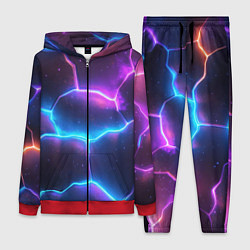 Женский 3D-костюм Синие и фиолетовые молнии в разломе, цвет: 3D-красный