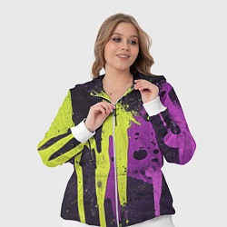 Женский 3D-костюм Желтая и фиолетовая краска на черном, цвет: 3D-белый — фото 2