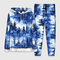 Женский 3D-костюм Силуэты деревьев и отражения - акварельный лесной, цвет: 3D-белый