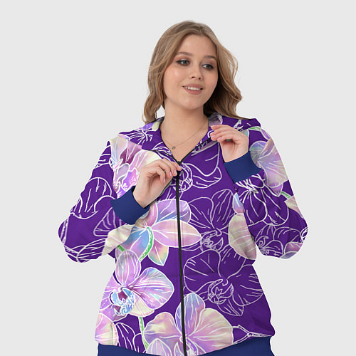 Женский костюм Японские акварельные орхидеи / 3D-Синий – фото 3