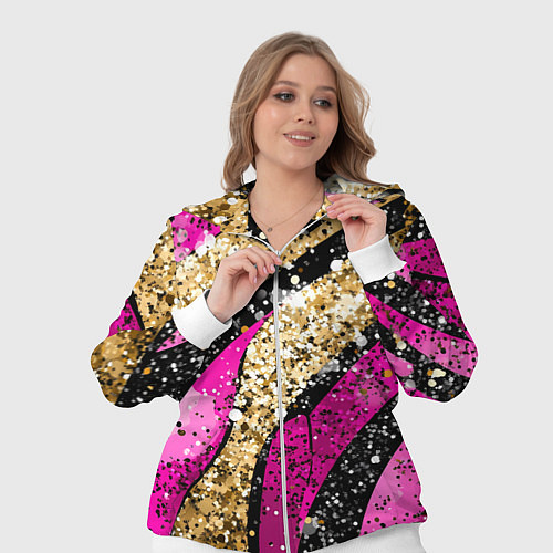 Женский костюм Розовые и золотые полосы - текстура / 3D-Белый – фото 3