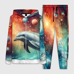 Женский 3D-костюм Галактический дельфин - неоновый космос, цвет: 3D-белый