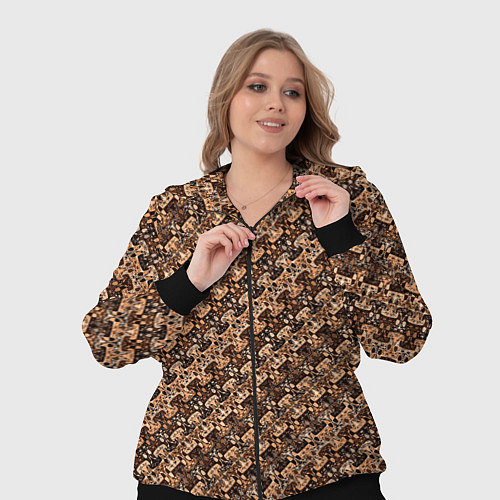 Женский костюм Тёмный коричневый полосы узоры / 3D-Черный – фото 3