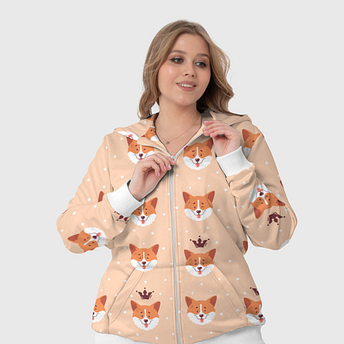 Женский костюм Паттерн с милыми мордочками собак породы корги / 3D-Белый – фото 3