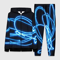 Женский 3D-костюм Неоновые голубые волны на черном фоне, цвет: 3D-черный