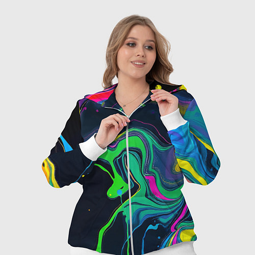 Женский костюм Разводы и переливы разноцветной краски / 3D-Белый – фото 3