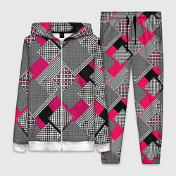 Женский 3D-костюм Красно черная абстрактная геометрия пэчворк, цвет: 3D-белый
