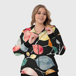 Женский 3D-костюм Разноцветные акварельные листья на чёрном, AI, цвет: 3D-черный — фото 2