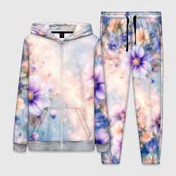 Женский костюм Нежный голубой цветочный с золотистым свечением