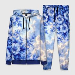 Женский 3D-костюм Голубые цветы на солнечных облаках, цвет: 3D-синий