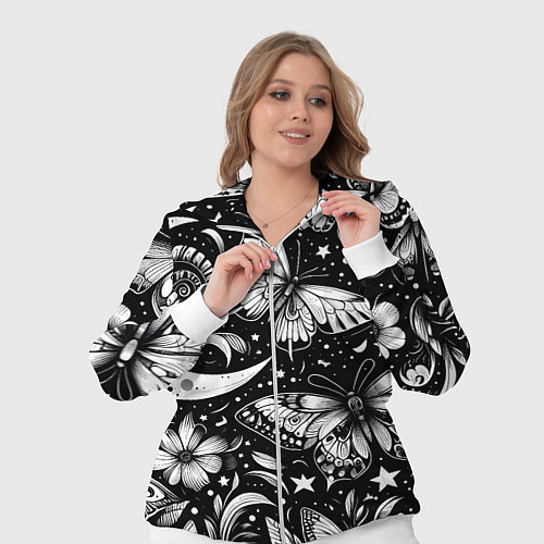 Женский костюм Паттерн из бабочек цветов и луны - нейроарт / 3D-Белый – фото 3