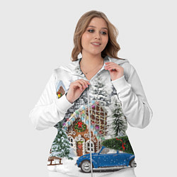 Женский 3D-костюм Машина стоит рядом с украшенными домами перед Новы, цвет: 3D-белый — фото 2