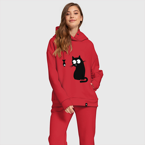 Женский костюм оверсайз Кот и рыба / Красный – фото 2