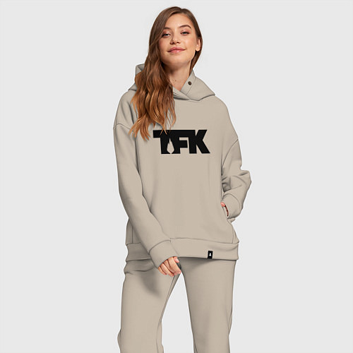 Женский костюм оверсайз TFK: Black Logo / Миндальный – фото 2