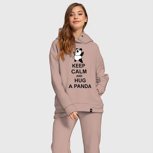 Женский костюм оверсайз Keep Calm & Hug A Panda / Пыльно-розовый – фото 2