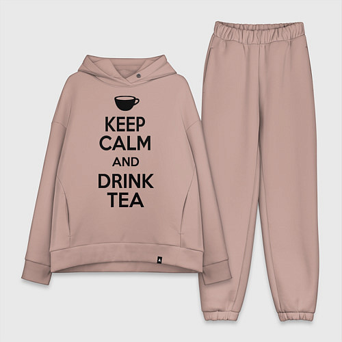 Женский костюм оверсайз Keep Calm & Drink Tea / Пыльно-розовый – фото 1