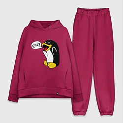 Женский костюм оверсайз Пингвин: Linux, цвет: маджента